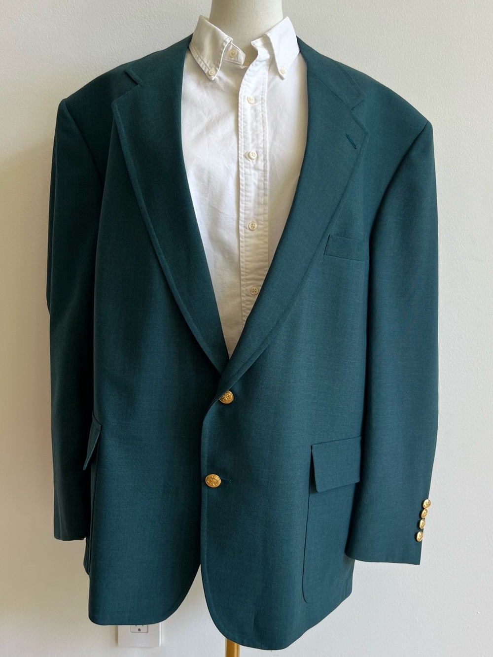 VTG 80s Palm Beach Mens 40R Green Blazer Sport Coat Gold Trophy Buttons Preppy